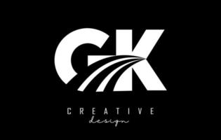 creatief wit brieven gk g k logo met leidend lijnen en weg concept ontwerp. brieven met meetkundig ontwerp. vector