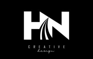 creatief wit brieven hn h n logo met leidend lijnen en weg concept ontwerp. brieven met meetkundig ontwerp. vector