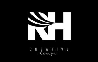 creatief wit brieven rh r h logo met leidend lijnen en weg concept ontwerp. brieven met meetkundig ontwerp. vector