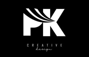 creatief wit brieven pk p k logo met leidend lijnen en weg concept ontwerp. brieven met meetkundig ontwerp. vector