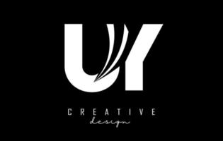 creatief wit brieven uy u y logo met leidend lijnen en weg concept ontwerp. brieven met meetkundig ontwerp. vector