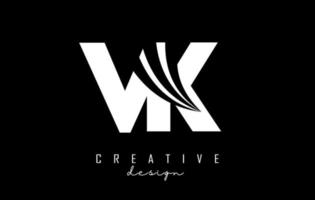 creatief wit brieven vk v k logo met leidend lijnen en weg concept ontwerp. brieven met meetkundig ontwerp. vector
