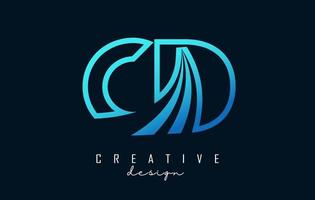 creatieve blauwe letters cd cd-logo met leidende lijnen en wegconceptontwerp. letters met geometrisch ontwerp. vector