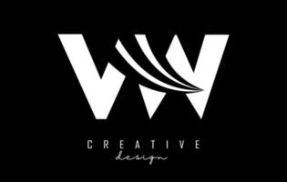 creatief wit brieven vw v w logo met leidend lijnen en weg concept ontwerp. brieven met meetkundig ontwerp. vector
