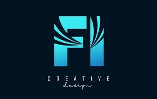 creatief blauw brieven fi f ik logo met leidend lijnen en weg concept ontwerp. brieven met meetkundig ontwerp. vector