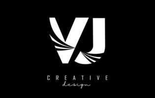 creatief wit brieven vj v j logo met leidend lijnen en weg concept ontwerp. brieven met meetkundig ontwerp. vector