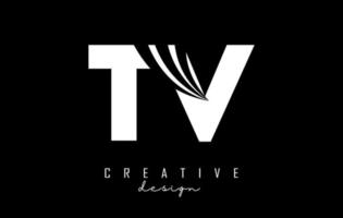 creatief wit brieven TV t v logo met leidend lijnen en weg concept ontwerp. brieven met meetkundig ontwerp. vector