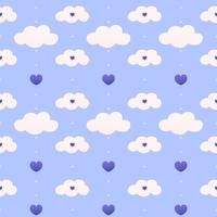 licht blauw kinderachtig patroon voor beeding, omhulsel papier of baby douche, stippel naadloos patroon met wolken, harten vector