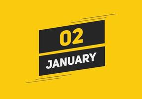 januari 2 kalender herinnering. 2e januari dagelijks kalender icoon sjabloon. kalender 2e januari icoon ontwerp sjabloon. vector illustratie