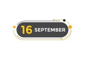 september 16 kalender herinnering. 16e september dagelijks kalender icoon sjabloon. kalender 16e september icoon ontwerp sjabloon. vector illustratie