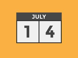 juli 14 kalender herinnering. 14e juli dagelijks kalender icoon sjabloon. kalender 14e juli icoon ontwerp sjabloon. vector illustratie