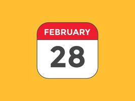 februari 28 kalender herinnering. 28e februari dagelijks kalender icoon sjabloon. kalender 28e februari icoon ontwerp sjabloon. vector illustratie