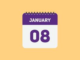 januari 8 kalender herinnering. 8e januari dagelijks kalender icoon sjabloon. kalender 8e januari icoon ontwerp sjabloon. vector illustratie
