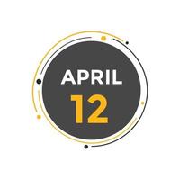 april 12 kalender herinnering. 12e april dagelijks kalender icoon sjabloon. kalender 12e april icoon ontwerp sjabloon. vector illustratie