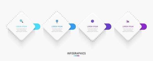 vector infographic labelontwerpsjabloon met pictogrammen en 4 opties of stappen. kan worden gebruikt voor procesdiagram, presentaties, workflowlay-out, banner, stroomschema, infografiek.