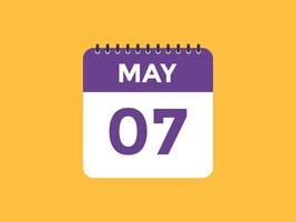 mei 7 kalender herinnering. 7e mei dagelijks kalender icoon sjabloon. kalender 7e mei icoon ontwerp sjabloon. vector illustratie