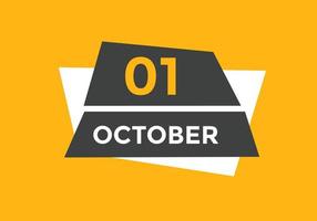 oktober 1 kalender herinnering. 1e oktober dagelijks kalender icoon sjabloon. kalender 1e oktober icoon ontwerp sjabloon. vector illustratie