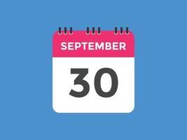 september 30 kalender herinnering. 30e september dagelijks kalender icoon sjabloon. kalender 30e september icoon ontwerp sjabloon. vector illustratie