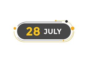 juli 28 kalender herinnering. 28e juli dagelijks kalender icoon sjabloon. kalender 28e juli icoon ontwerp sjabloon. vector illustratie