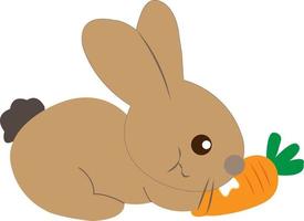 bruin konijn aan het eten wortels geïsoleerd Aan wit achtergrond. vector