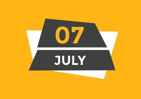 juli 7 kalender herinnering. 7e juli dagelijks kalender icoon sjabloon. kalender 7e juli icoon ontwerp sjabloon. vector illustratie