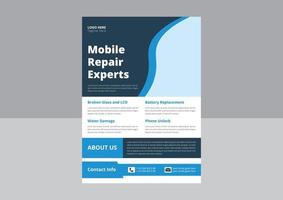 smartphone reparatie onderhoud folder sjabloon. cel telefoon reparatie folder poster sjabloon. mobiel reparatie experts folder ontwerp. omslag, a4 maat, sjabloon ontwerp. vector