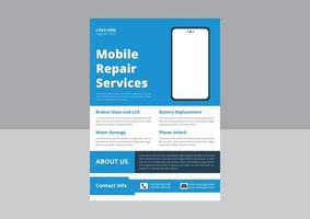 smartphone reparatie onderhoud folder sjabloon. cel telefoon reparatie folder poster sjabloon. mobiel reparatie experts folder ontwerp. omslag, a4 maat, sjabloon ontwerp. vector