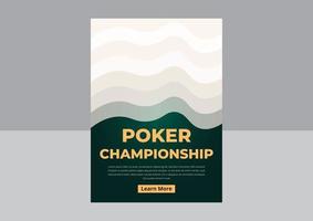 poker toernooi folder ontwerp. casino poker toernooi uitnodiging ontwerp. poker partij a4 folder sjabloon. goud tekst met spelen chips en kaarten. vector ontwerp, folder, poster