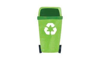 groen recycling bak met recycle symbool waterverf tekening geïsoleerd Aan wit achtergrond. recycle bak clip art. onzin kan vector illustratie. gemakkelijk vuilnis kan hand- getrokken tekenfilm