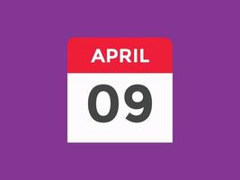april 9 kalender herinnering. 9e april dagelijks kalender icoon sjabloon. kalender 9e april icoon ontwerp sjabloon. vector illustratie