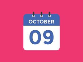 oktober 9 kalender herinnering. 9e oktober dagelijks kalender icoon sjabloon. kalender 9e oktober icoon ontwerp sjabloon. vector illustratie