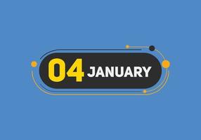 januari 4 kalender herinnering. 4e januari dagelijks kalender icoon sjabloon. kalender 4e januari icoon ontwerp sjabloon. vector illustratie