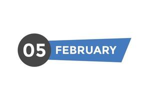 februari 5 kalender herinnering. 5e februari dagelijks kalender icoon sjabloon. kalender 5e februari icoon ontwerp sjabloon. vector illustratie