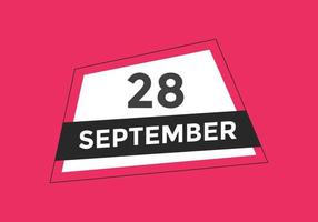 september 28 kalender herinnering. 28e september dagelijks kalender icoon sjabloon. kalender 28e september icoon ontwerp sjabloon. vector illustratie