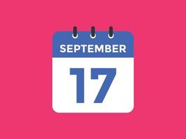 september 17 kalender herinnering. 17e september dagelijks kalender icoon sjabloon. kalender 17e september icoon ontwerp sjabloon. vector illustratie