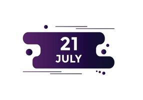 juli 21 kalender herinnering. 21e juli dagelijks kalender icoon sjabloon. kalender 21e juli icoon ontwerp sjabloon. vector illustratie