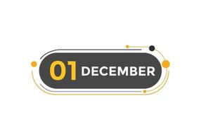 december 1 kalender herinnering. 1e december dagelijks kalender icoon sjabloon. kalender 1e december icoon ontwerp sjabloon. vector illustratie