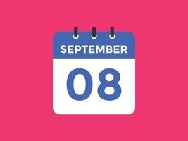 september 8 kalender herinnering. 8e september dagelijks kalender icoon sjabloon. kalender 8e september icoon ontwerp sjabloon. vector illustratie