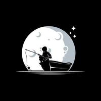 kind visvangst in de maan logo ontwerp sjabloon vector