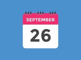 september 26 kalender herinnering. 26e september dagelijks kalender icoon sjabloon. kalender 26e september icoon ontwerp sjabloon. vector illustratie