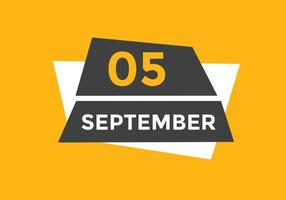 september 5 kalender herinnering. 5e september dagelijks kalender icoon sjabloon. kalender 5e september icoon ontwerp sjabloon. vector illustratie