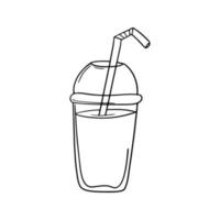 monochroom afbeelding, milkshake met een drinken buis in een plastic beker, vector illustratie in tekenfilm stijl Aan een wit achtergrond