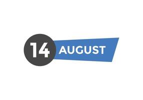 augustus 14 kalender herinnering. 14e augustus dagelijks kalender icoon sjabloon. kalender 14e augustus icoon ontwerp sjabloon. vector illustratie