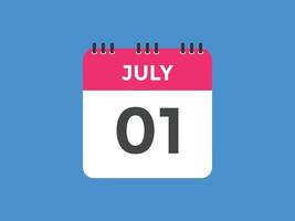 juli 1 kalender herinnering. 1e juli dagelijks kalender icoon sjabloon. kalender 1e juli icoon ontwerp sjabloon. vector illustratie