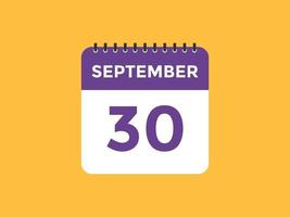 september 30 kalender herinnering. 30e september dagelijks kalender icoon sjabloon. kalender 30e september icoon ontwerp sjabloon. vector illustratie