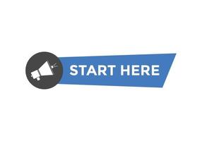 begin hier knop. begin hier kleurrijk etiket teken sjabloon. begin hier symbool web spandoek. vector