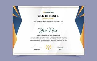 blauw en goud certificaat van prestatie sjabloon reeks met goud insigne en grens. voor prijs, bedrijf, en onderwijs behoeften. vector illustratie