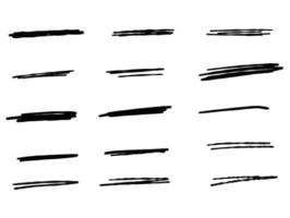 dik zwart lijn voor markeren en onderstrepen. reeks van hand getekend strepen vector