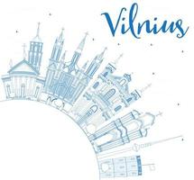 schets Vilnius horizon met blauw oriëntatiepunten en kopiëren ruimte. vector