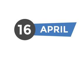 april 16 kalender herinnering. 16e april dagelijks kalender icoon sjabloon. kalender 16e april icoon ontwerp sjabloon. vector illustratie